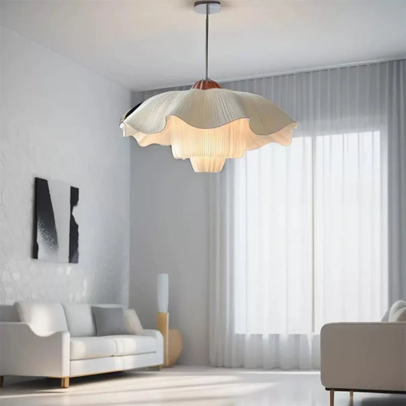 lampe suspendue moderne tissu blanc beige rayures plissées chaîne métallique 4500K 3000K 6000K 90