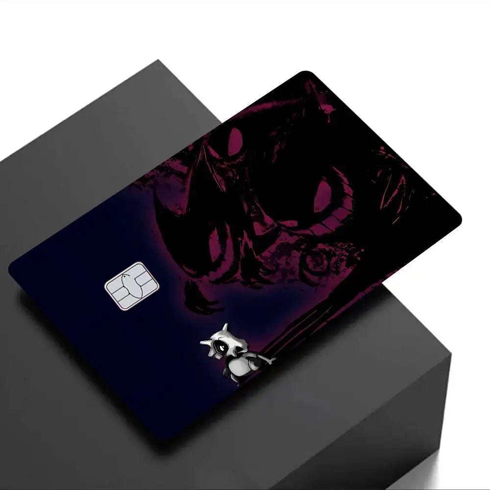 autocollants carte crédit dessin animé gengars monstres noirs violets yeux rouges nuages lunes motifs