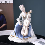 figurines decoratives ceramic bleu clair blanc rose fleurs sculptees classique rococó baroque chambre salon