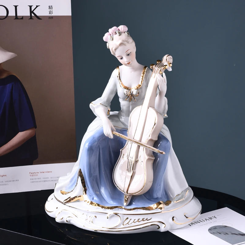 figurines decoratives ceramic bleu clair blanc rose fleurs sculptees classique rococó baroque chambre salon