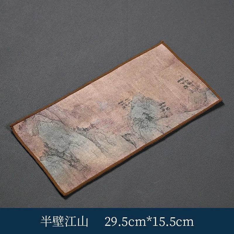 tapis table serviettes motifs floraux abstraits couleurs variées traditionnel salon thé