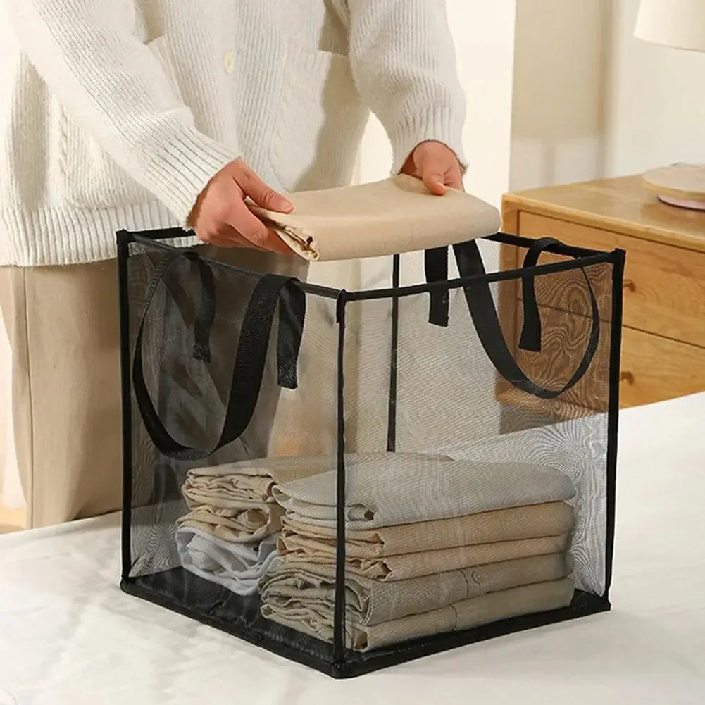 panier linge noir gris transparent maille polyestère pliable moderne poignées grande capacité