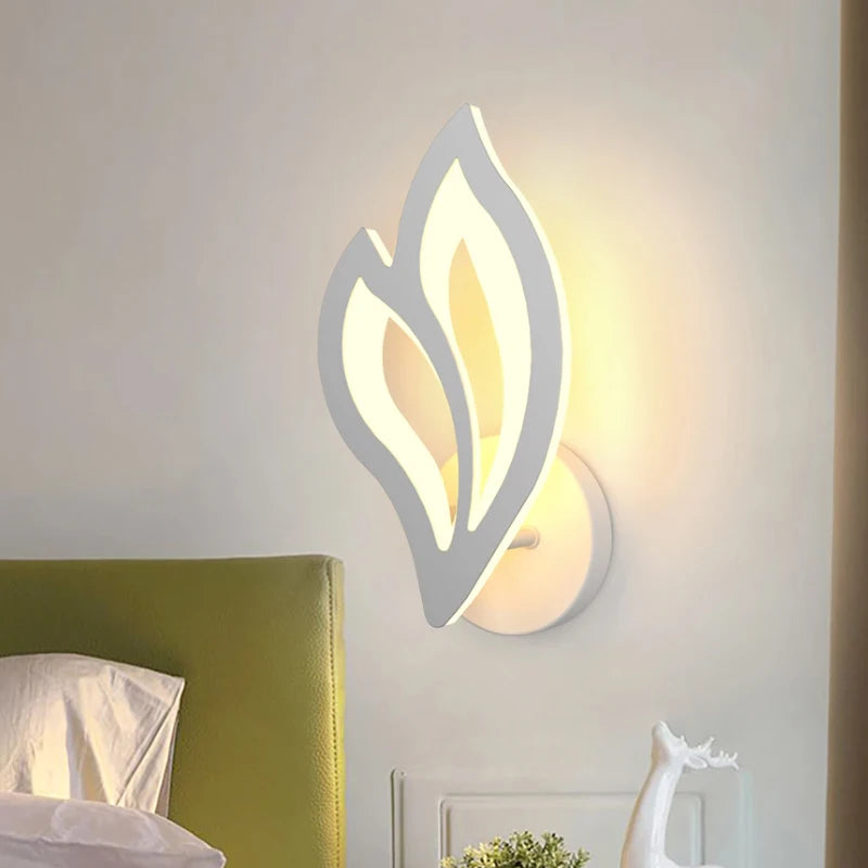 lampe murale moderne feuille stylisée éclairage blanc gris chambre salon contemporain minimaliste