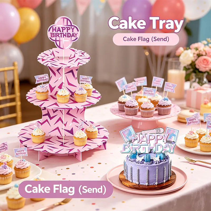 supports cupcakes drapeaux happy birthday rose violet zigzag modernes festifs anniversaire famille réunion