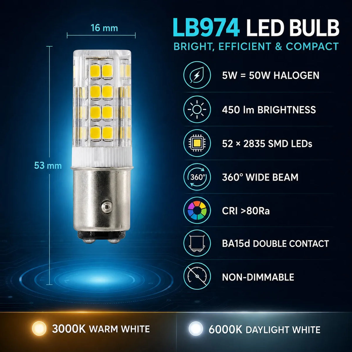 ampoule led bayonet ba15d 5w blanc chaud 3000k blanc jour 6000k moderne 52 leds