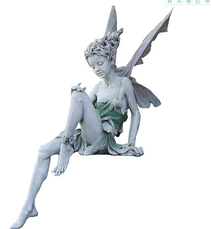 statue fée flûte résine fantaisiste feuilles détails sculptés jardin ornement erotique