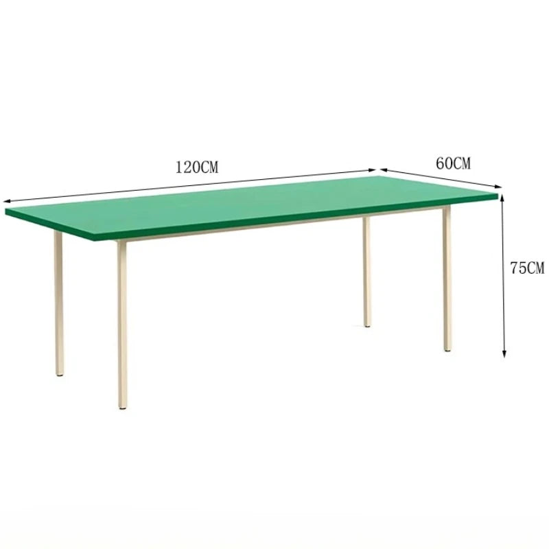 table moderne verre métal rectangle minimaliste pieds simples blanc vert bleu gris marron