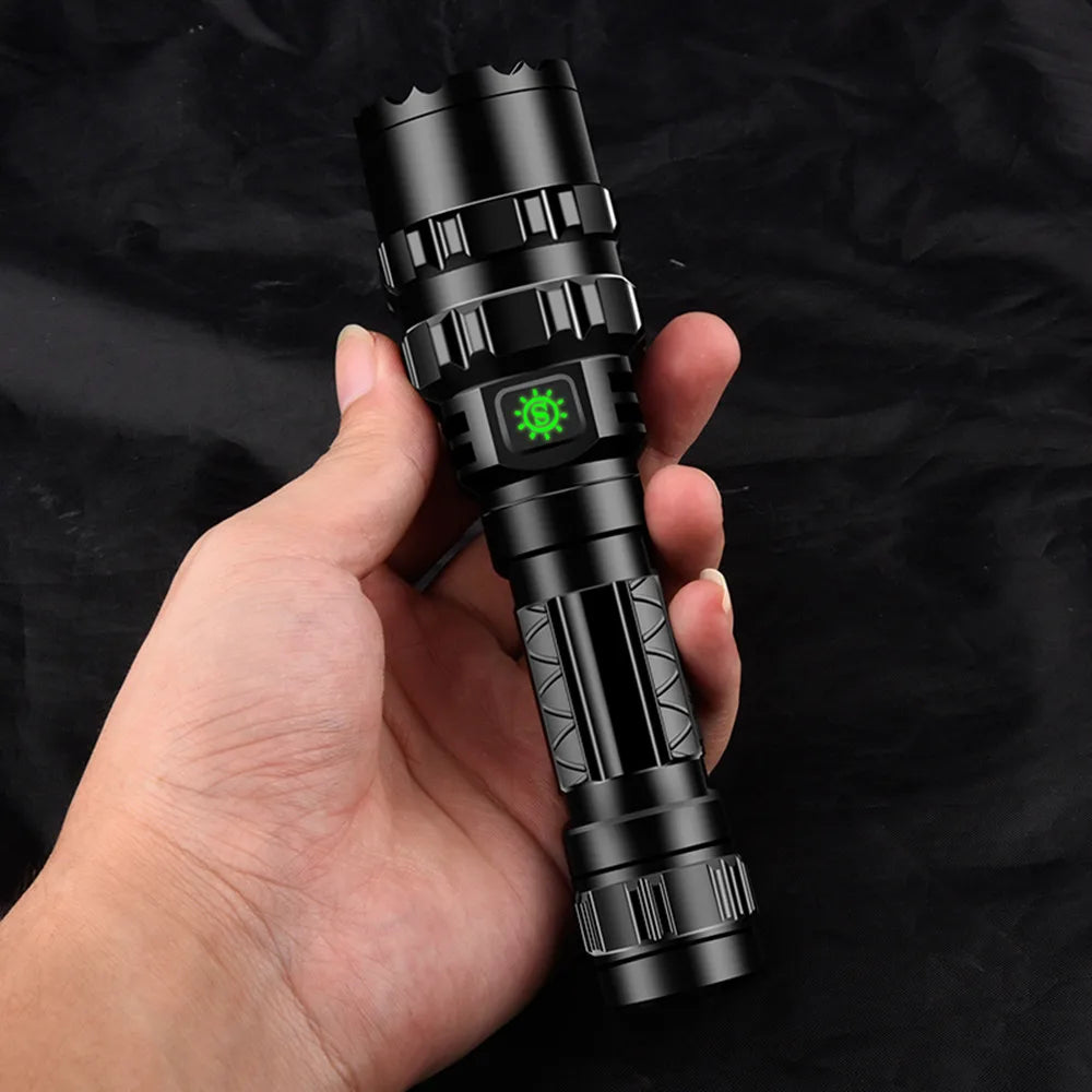 lampe poche rechargeable led intense résistante choc adaptable picatinny monture verte blanche usb câble