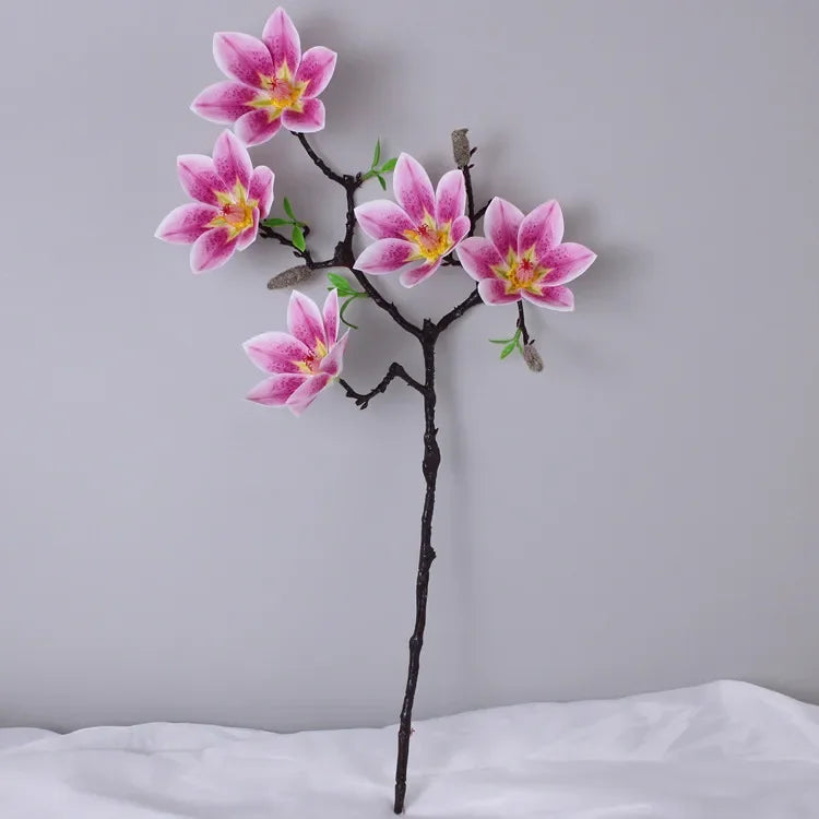 Branche artificielle magnolia fleurs simples feuilles vertes blanc rose jaune verte decoration intérieur