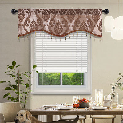 Cantonnière tissée jacquard à motif fleuri rouge pour fenêtre française