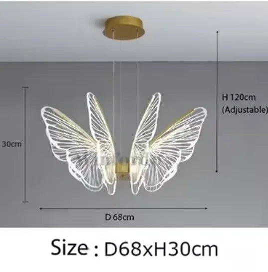 suspension lumineuse papillons blanc doré moderne minimaliste led chambre salonhôtel