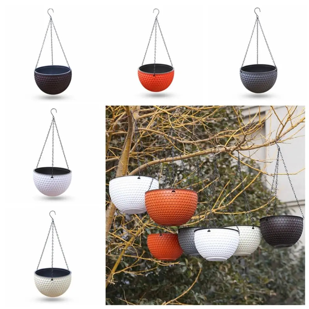 cache pot suspendu moderne hexagonal noir blanc orange gris chaîne métallique