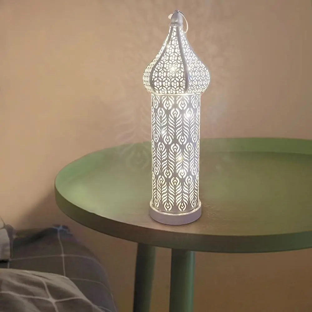 lanterne décorative artisanale moderne motifs géométriques blanc doré anniversaire noël ramadan aïd