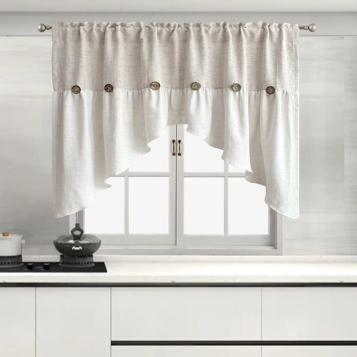 rideau triangle bois texturé beige blanc gris rustique chambre salonôtel large semi transparent tringle