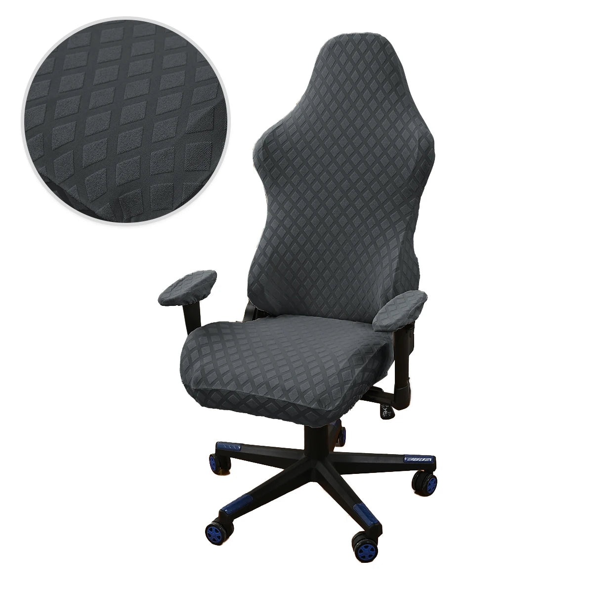 Housse chaise jeu polyester jacquard moderne noire carreaux géométriques zip ceinture