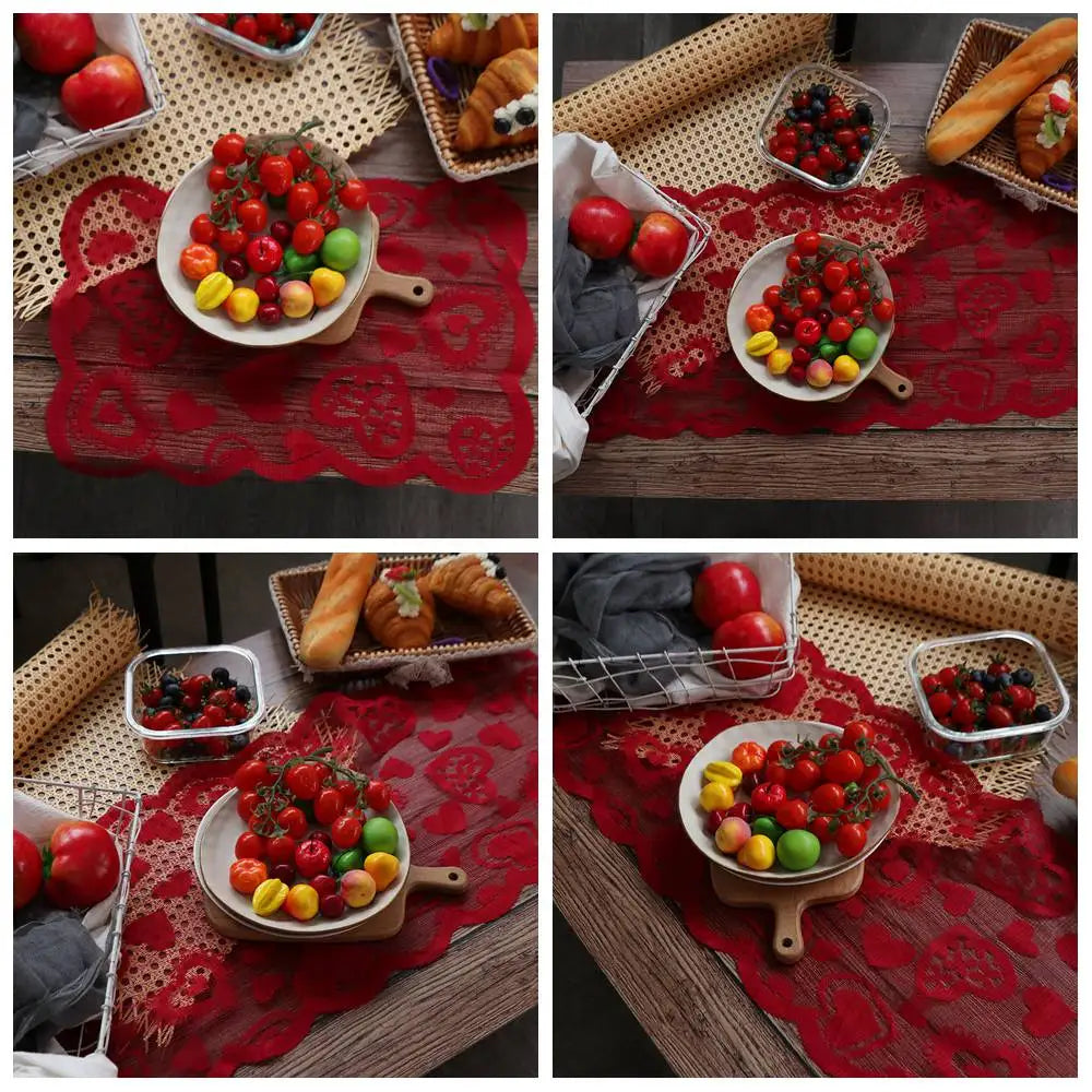 serviettes table rouge brodées cœurs romantiques été saint valentin classiques table manger