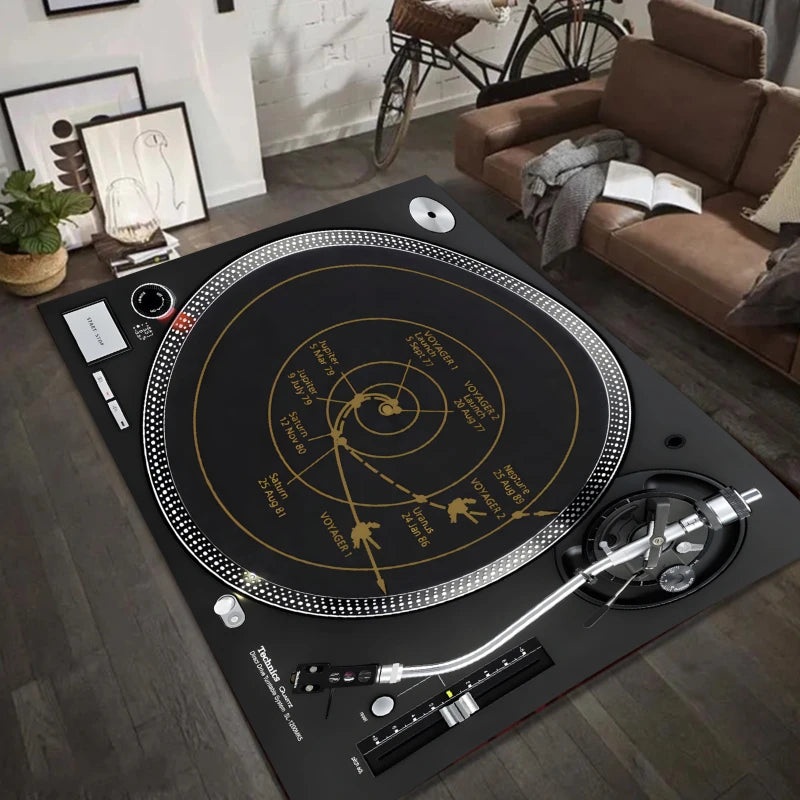 tapis dj logo technics moderne adhésif noir bordure blanche polypropylène polyester rectangle