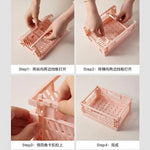 paniers pliables plastique bleu clair jaune rose vert pastel perforations modernes pratiques poignées