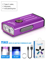 lampe torchon rechargeable uv violet bleu texture metallique anneau fixation moderne compact