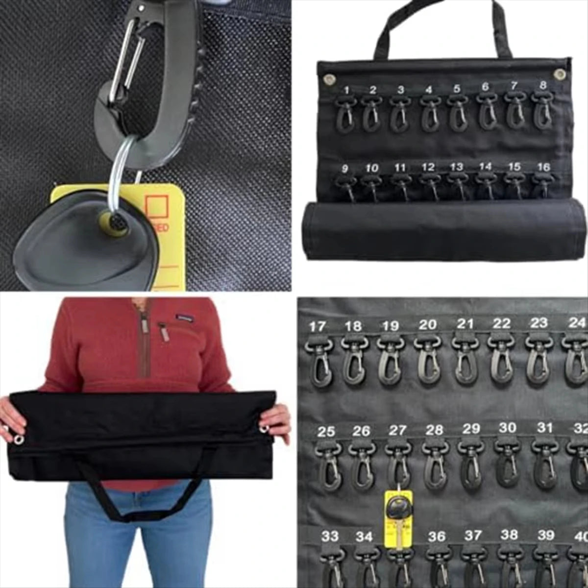 organisateur sac clés tissu oxford pliable noir 50 crochets clips transport portable élégant robuste