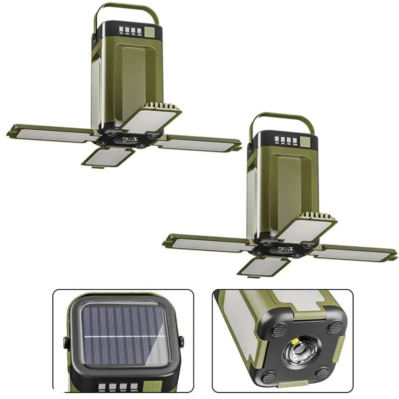 lampe solaire multifonctionnelle vert olive rechargeable camping affichage numérique usb type