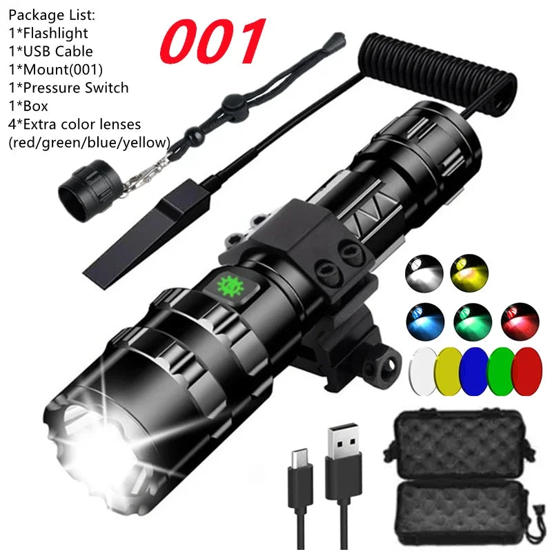 lampe torche rechargeable led intense noire aluminium outdoor autodéfense camping 30w usb