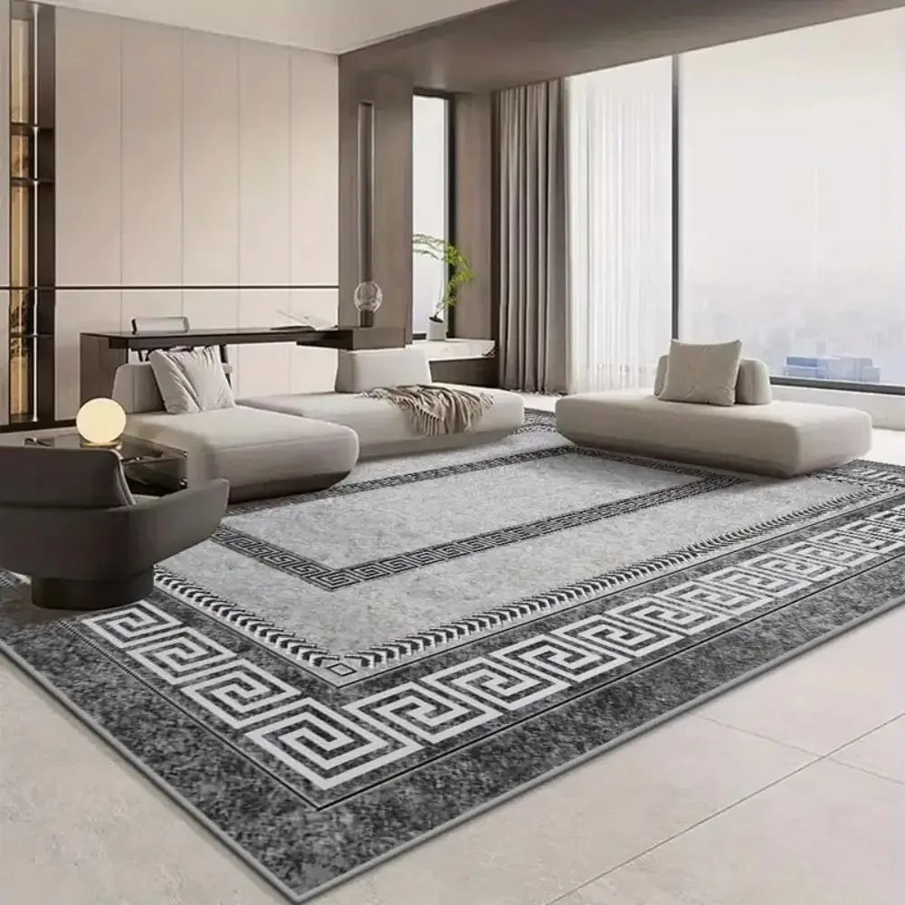 tapis géométrique gris noir bohème moderne antidérapant extérieur salon chambre feutre polyester PVC