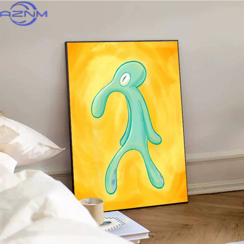 toile d'art moderne abstraite liquide verte jaune sans cadre dimension variable decoration murale chambre