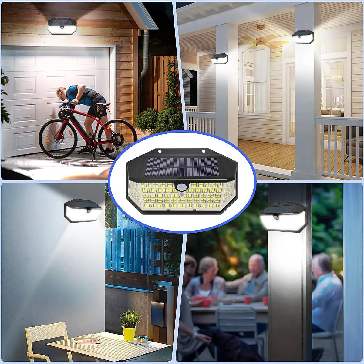 lampe solaire led noir moderne capteur mouvement ip65 étanche 226led