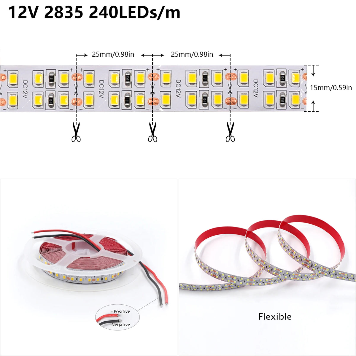 ruban led adhésif 12v blanc chaud naturel moderne ip67 waterproof 624leds/m
