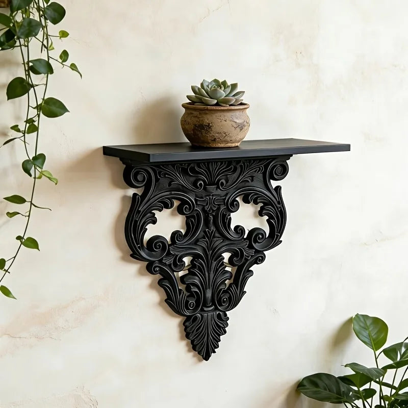 étagères murales décoratives baroques réutilisables noir blanc volutes florales vintage