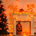 guirlande lumineuse feuilles érable rouges orange automne halloween 20 30 40 led batterie sèche