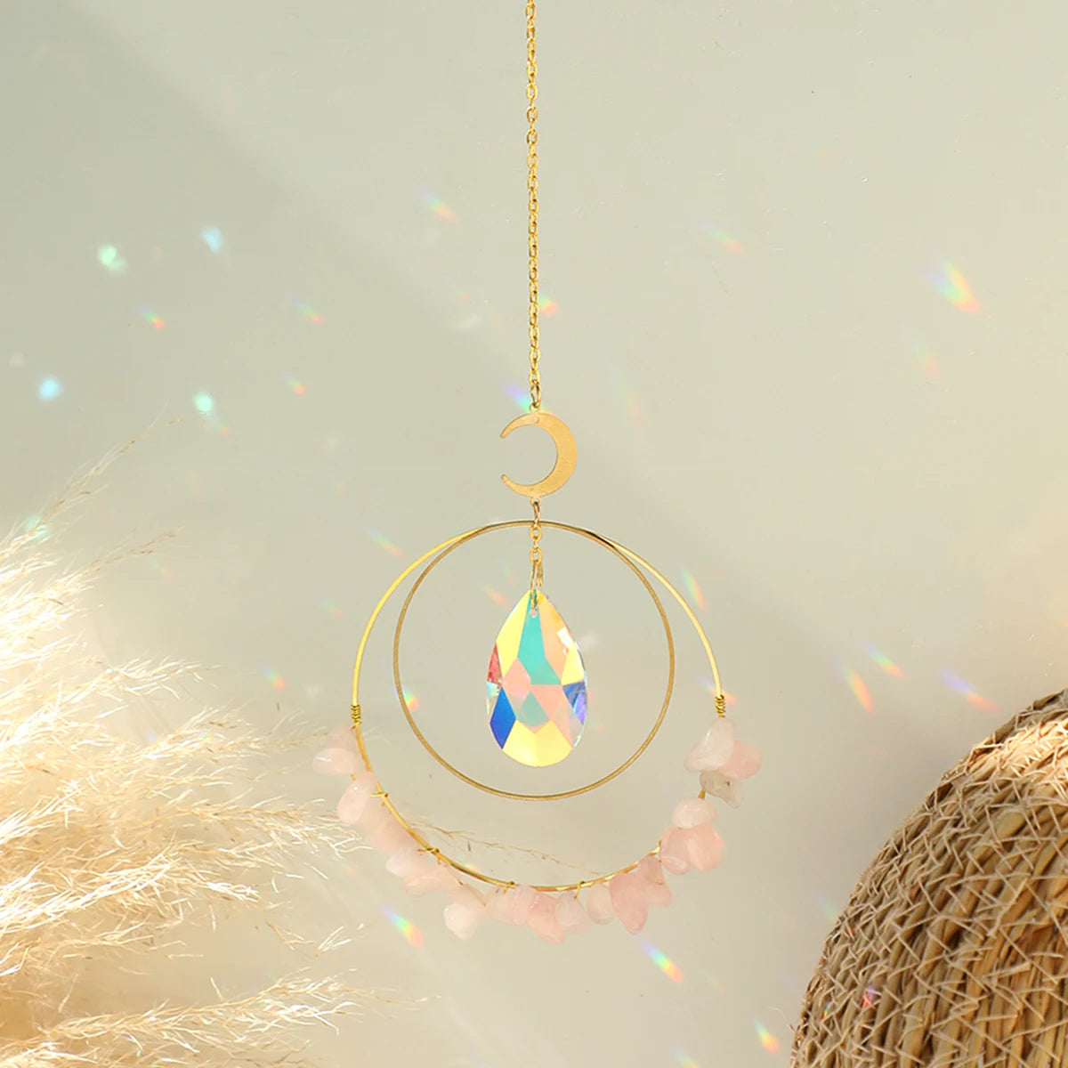 suncatcher ornement boho chic semi précieuses cristal violet blanc doré pendaison