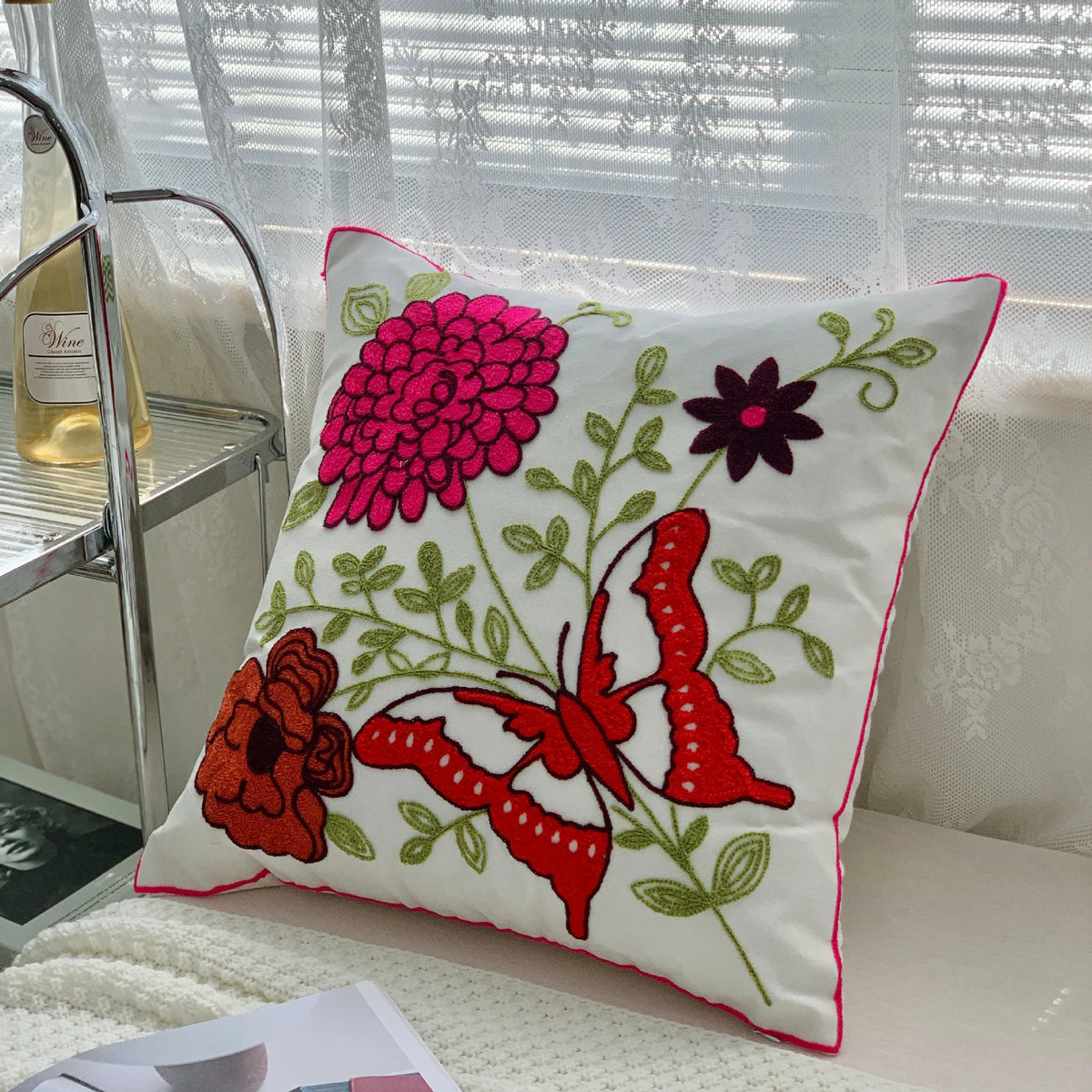 taies d'oreiller coton polyester ethnique floral brodées couleurs vives motifs géométriques coussins deco 45x45cm