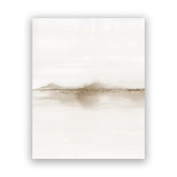 peinture abstraite moderne minimaliste toile nuages paysage blanc beige gris cadre bois chambre salon