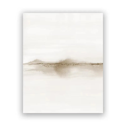 peinture abstraite moderne minimaliste toile nuages paysage blanc beige gris cadre bois chambre salon