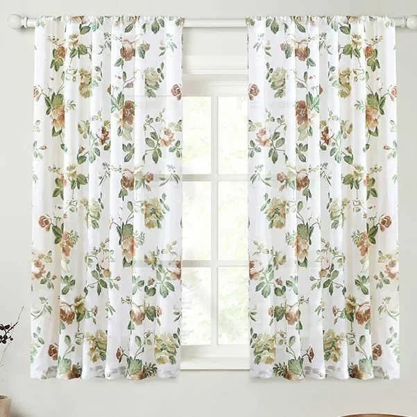rideaux voilage blanc floral translucide tringle embouts chambre salon moderne