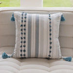 coussin moderne rayé 30x90cm pompons dorés bohème arc ciel pastel