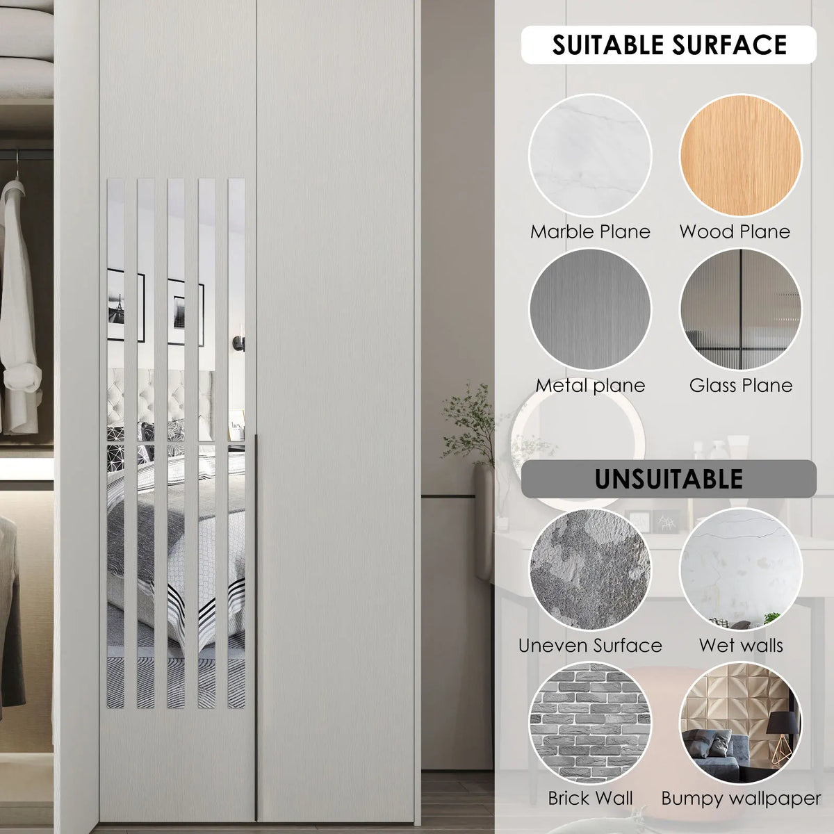miroirs adhésifs rayures blanches modernes stickers muraux autocollants 10 pièces 30cm 2cm