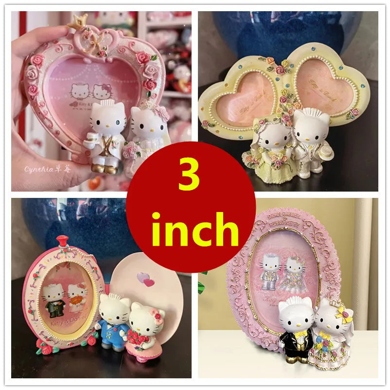cadre photo hello kitty pouces résine blanc rose vert bleu strass coeurs romantique décoration