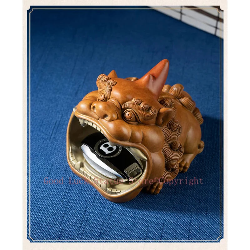 statue décorative lion marron pièces dorées texture détaillée traditionnel asiatiqueintérieur cavité pièces