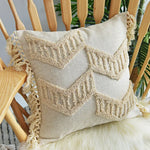 coussin boho chic brodé franges polyester beige décoratif rectangle 45x45cm