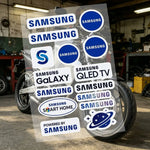 autocollants réfléchissants sécurité moto bleu blanc noir logos samsung modernes minimalistes