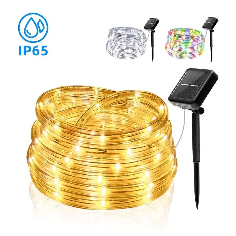 guirlande lumineuse solaire moderne 12m 100led blanc chaud interrupteur tringle panneau
