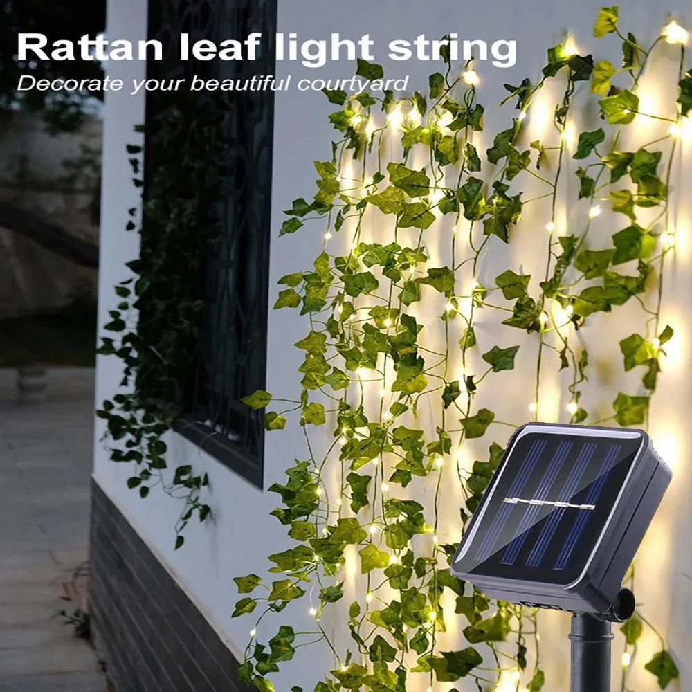 guirlande lumineuse solaire feuilles vertes lierre artificielles moderne extérieure patio jardinées led imperméables