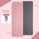 tapis yoga rose gris illustrations postures 6mm moderne opacité cordelette 183x57cm