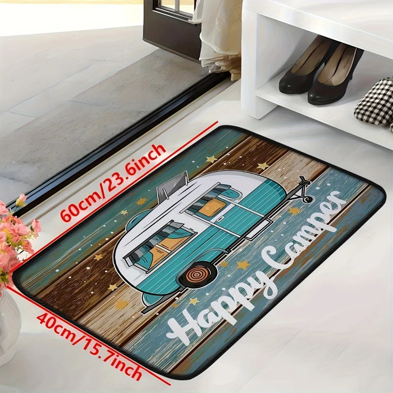 tapis sol camping car étoiles vintage fond bois bleu blanc résistant