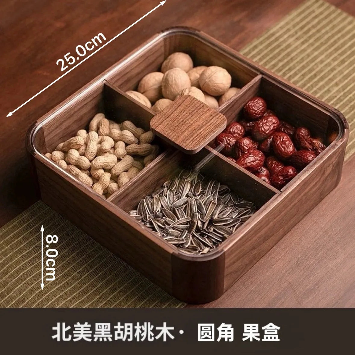 boîte rangement bois marron foncé moderne poignées intégrées rangement thé vin pinceaux crème