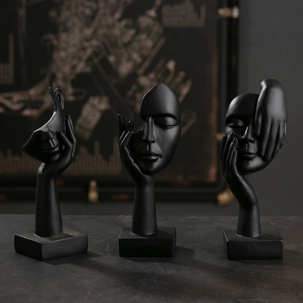 statuettes décoratives visage humain noir blanc doré modernes minimalistes abstraites contemporaines base carrée livres