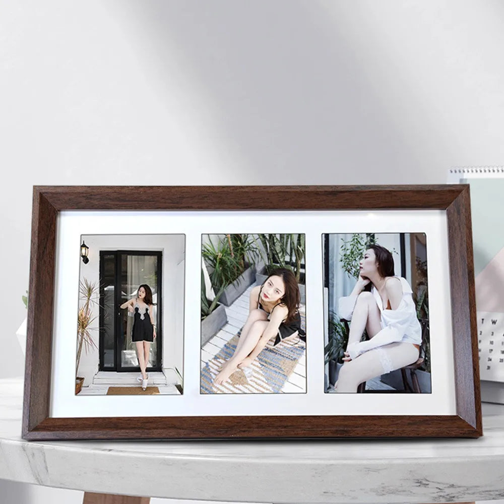 cadre photo bois moderne multi photos décoration minimaliste marron foncé blanc beige clair